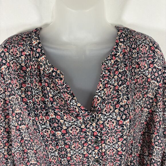 Westport Blouse Women's 1X Boho Floral Long Sleeve Button Front Tunic Top - Picture 2 of 16
